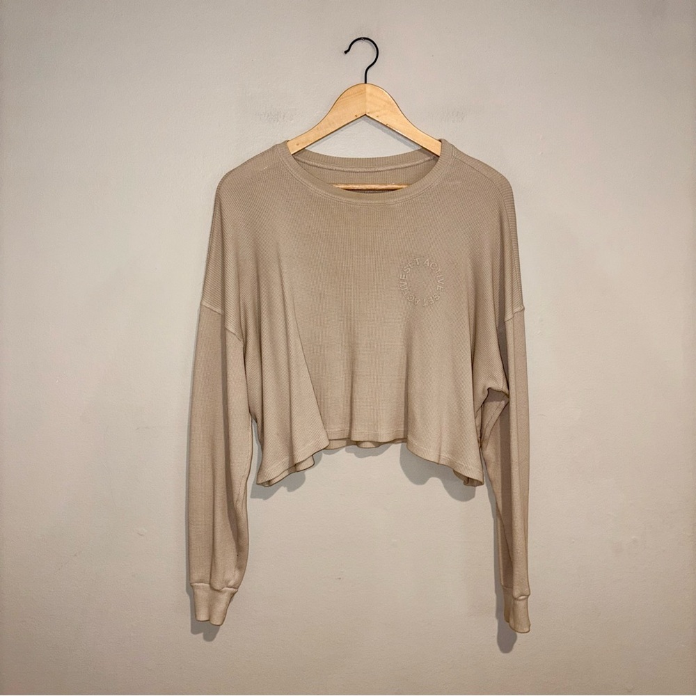 Set Active Beige WaffleKnit Cropped Top Sz S